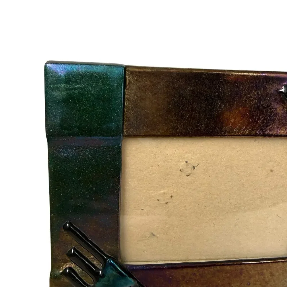 Iridescent fused glass photo frame 8x6.5 Vintage 80s 90s Retro Modern